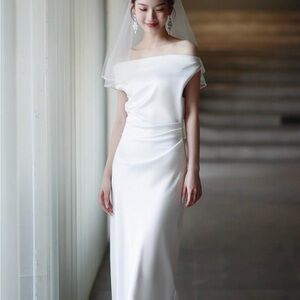 Satin Wedding Dress, White Dress Size S